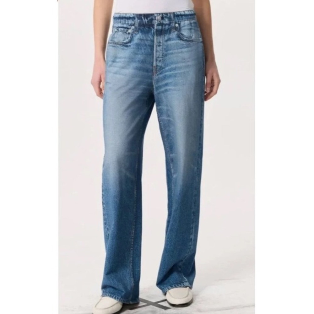 rag & bone Miramar Wide Leg Cotton Terry Sweatpant Jeans Women S Blue Print